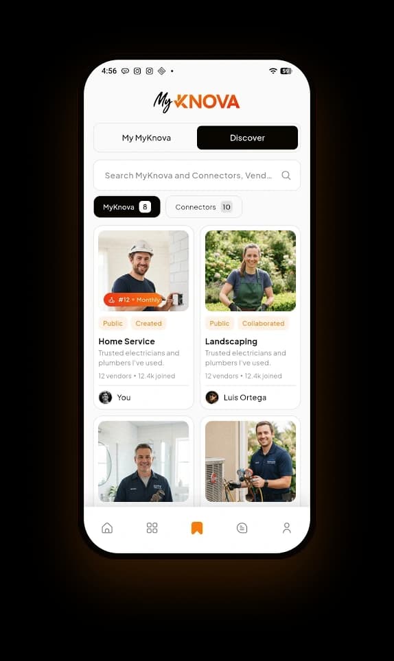 The MyKNOVA app showing a Realtor’s trusted list
